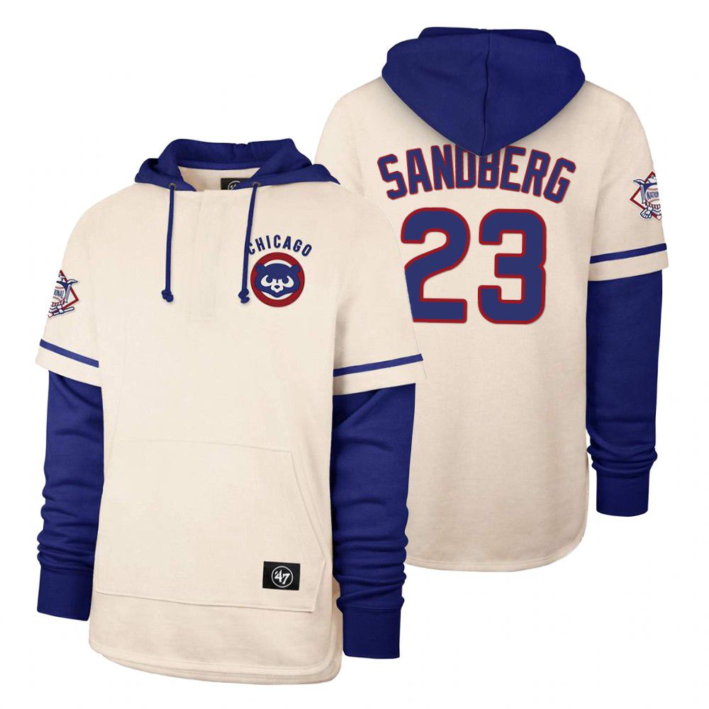 Men Chicago Cubs #23 Sandberg Cream 2021 Pullover Hoodie MLB Jersey->chicago cubs->MLB Jersey